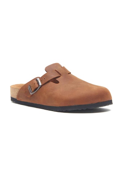 Comfortfusse Capri - Erkek Ortopedik Hakiki Deri Sabo Terlik Kahverengi Yağlı Deri