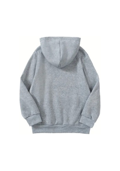 Unisex Gri Cocuk Kapüşonlu Sweatshirt Summer Vbs Baskılı, Şardonlu Kalın Kumaş Gri