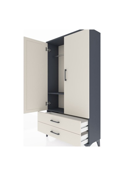 Arges Dolap 2 Raflı 2 Çekmeceli Tek Askılı 88x30x163 Antrasit-aytaşı Antrasit