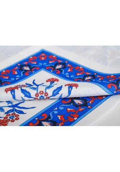 Çini Baskılı Kumaş Kreme Mavi Kırlent Kılıfı 45x45 Cm - 1444 45 x 45