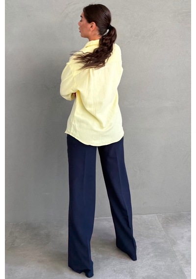Madmext Sarı Keten Kadın Gömlek Mg2797