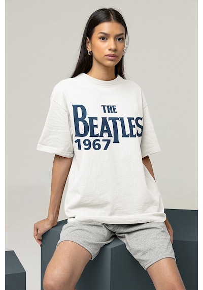 1967 The Beatles Müzik Grubu Baskılı Unisex Oversize Tişört Beyaz