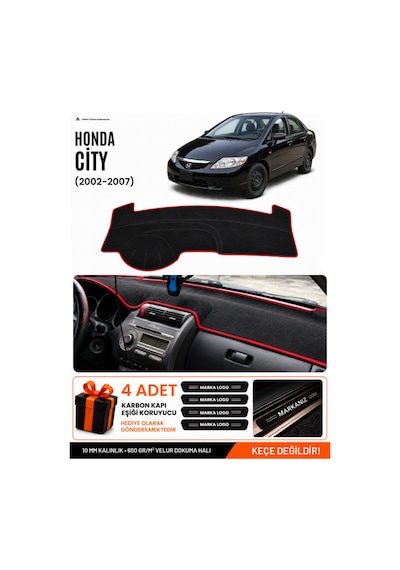 Honda Cıty 2002-2007 Uyumlu Torpido Koruma, Torpido Örtüsü, Torpido Kılıfı - Siyah-kırmızı - Ho002