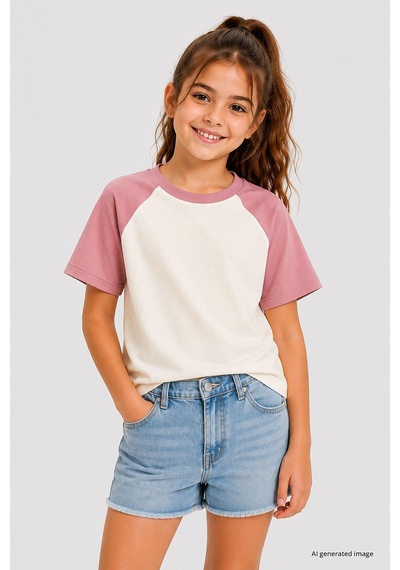 Ekru-gül Kurusu Standart Fit Reglan Kollu Kız Çocuk T-shirt - 75180 Ekru/gül Kurusu