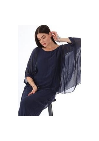 Bohem Stil İtalyan Yarasa Kollu İpek Bluz-9220 Lacivert