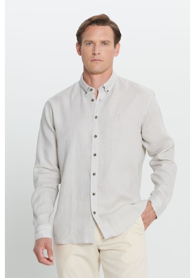 Ac&Co / Altınyıldız Classics Erkek Bej Comfort Fit Rahat Kesim %100 Keten Düğmeli Yaka Gömlek Bej
