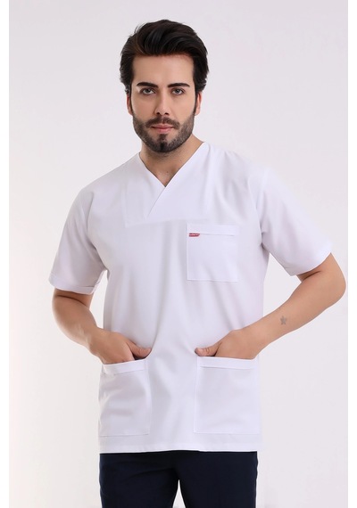 Zarf Yaka Erkek Tek Üst Likralı - 6401 Beyaz Soft