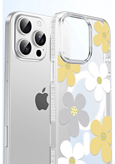 Tedar Joko Apple iPhone Uyumlu 16 Floral Magsafe Kapak - Turuncu Najmaddin standart