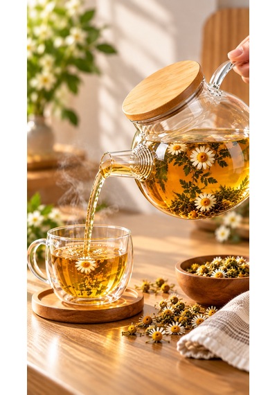 Favora Bambu Kapaklı Süzgeçli Cam Demlik 1000 Ml Şeffaf