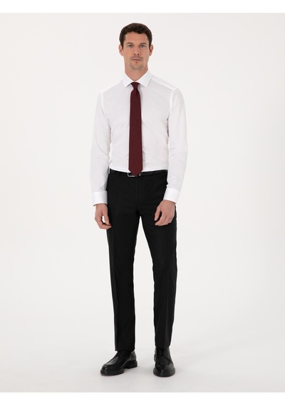 Cacharel Beyaz Slim Fit %100 Pamuk Yarım İtalyan Yaka Klasik Gömlek
