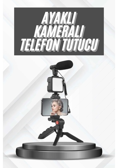 Mey İthalat Telefon Tutucu Mikrofonlu Işıklı Youtuber Video Kayıt Siyah
