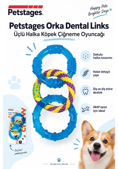 Petstages Orka Dental Links Üçlü Halka Köpek Çiğneme Oyuncağı