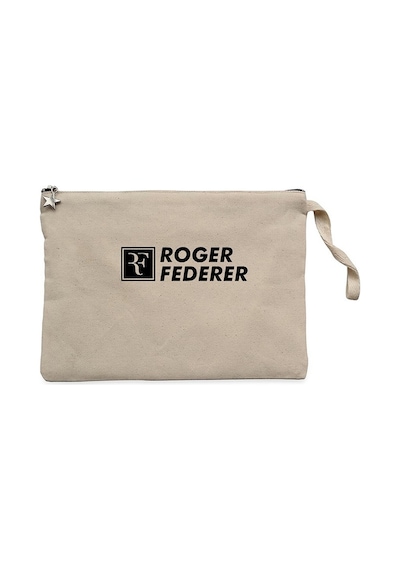 Roger Federer Text Krem Clutch Astarlı Cüzdan / El Çantası Krem