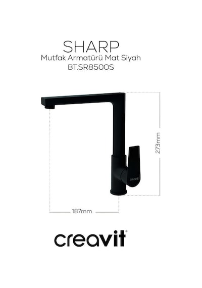 Creavit Sharp Batarya Seti 3 Lü Banyo SR2510S - Lavabo SR1500S - Evye SR8500S Mat Siyah