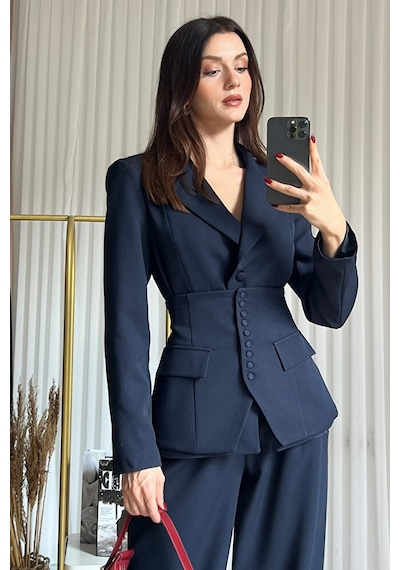 Üçlü Blazer Korse Pantolon Takım Lacivert