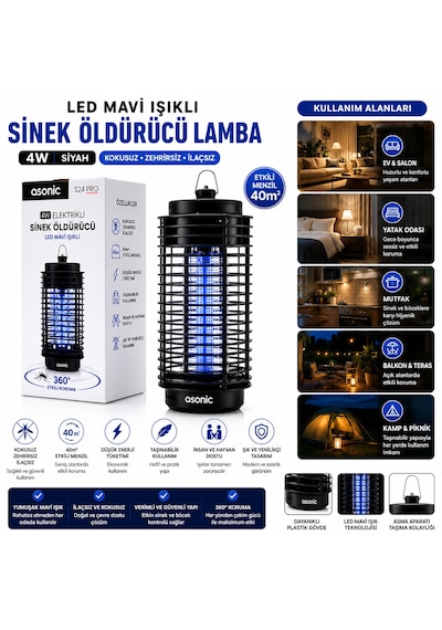 4w - Siyah Kokusuz Taşınabilir Led Mavi Işıklı Sinek Öldürücü S24 Pro 5639