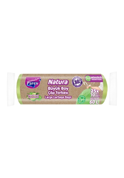 Natura Büzgülü 10'lu Çöp Torbası Büyük Boy 65 X 70 Cm 25'li Paket