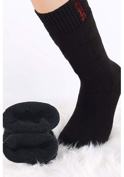 Royaleks Siyah Termal Kalın Kışlık Havlu Çorap Erkek Kadın Unisex Pamuk
