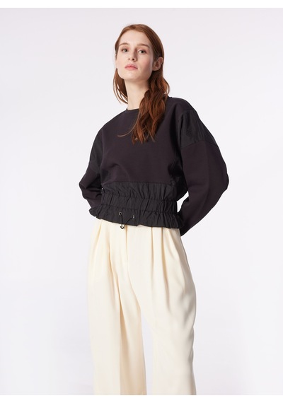 Fabrika Siyah Kadın Bisiklet Yaka Geniş Fit Sweatshirt F4sl-swt0294