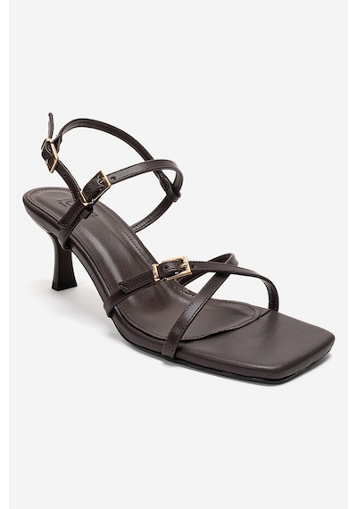 Luvishoes Nebel Kahverengi Cilt Kadın Topuklu Ayakkabı