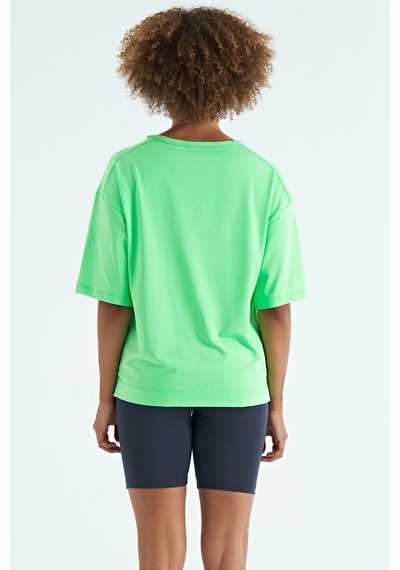 Tommylife Tommy Life Neon Yeşil O Yaka Baskı Detaylı Oversize Kısa Kol Kadın T-shirt - 97263 Neon Yeşil