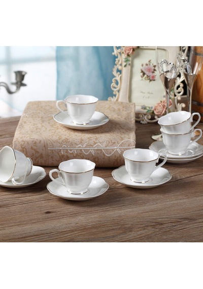 Yeni Bone China Modern Zarif Tasarım Espresso Kahve Fincanları Ve Tabakları Seti 6'li 80 Ml 3 Oz Küçük Beyaz Mini Bardak Seti Altın Kenar Saplı Çok Renkli