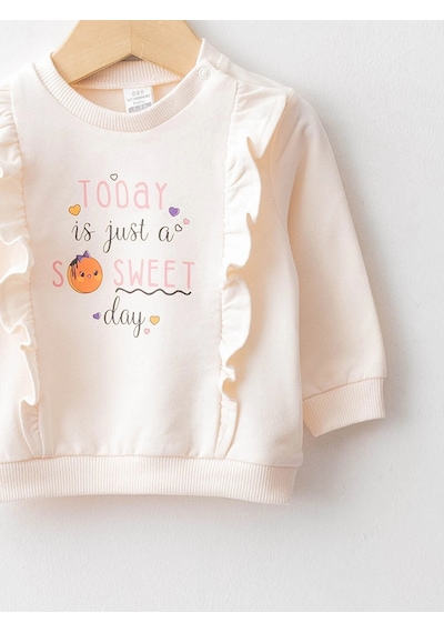 LC Waikiki Lcw Baby Ekru Bisiklet Yaka Uzun Kollu Pamuklu Kız Bebek Sweatshirt 2'li Cream