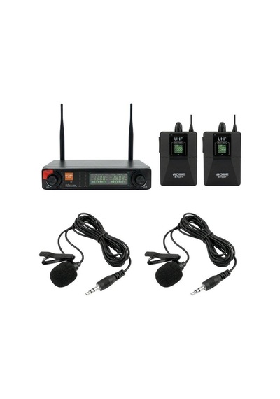 Rose R-702-yy Uhf Kablosuz Telsiz Çift Yaka Mikrofon 2x48 Kanal