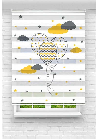 Perdecizade Enxboy Sarı Balon Dijital Baskılı Zebra Perde-cocuk Odası-stor Perde Renkli