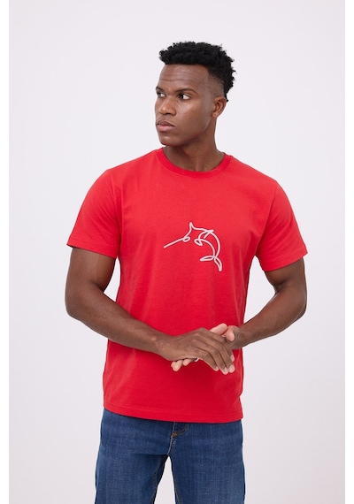 Marıne Tee Deniz Temalı Ribana Bisiklet Yaka Pamuk T-shirt-3121 Mercan