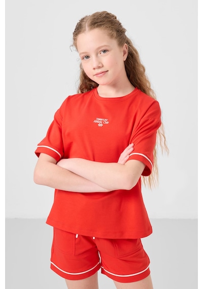 Fiesta Pamuklu Yumuşak Dokulu Standart Fit Basic Kız Çocuk Şort Takım - 75183 Kırmızı
