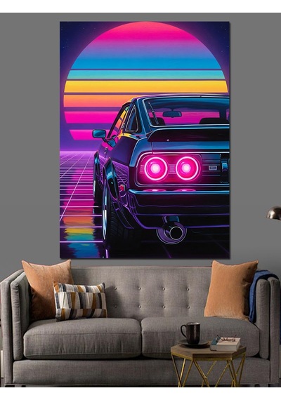 Ahşap Tablo Neon Arkadan Görünüm Araba