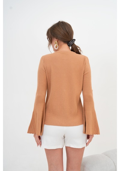 Ftz Women Kadın Volan Kol Detaylı Hırka Camel 20898 Camel