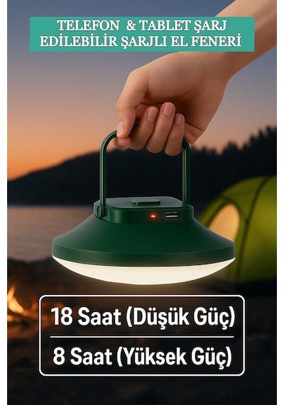 Taşınabilir Kamp Lambası & Şarj İstasyonu 120 Led Li Işık Usb-c Şarjlı Acil Durum Feneri Yeşil