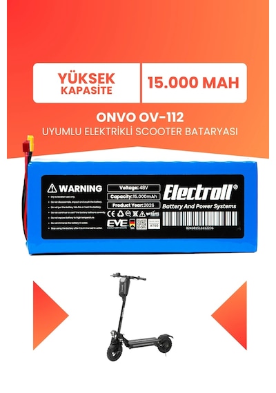 Onvo Ov-112 Uyumlu Batarya Yüksek Kapasite Batarya 48v 15ah Pil Elektrikli Scooter Bataryası Çok Renkli