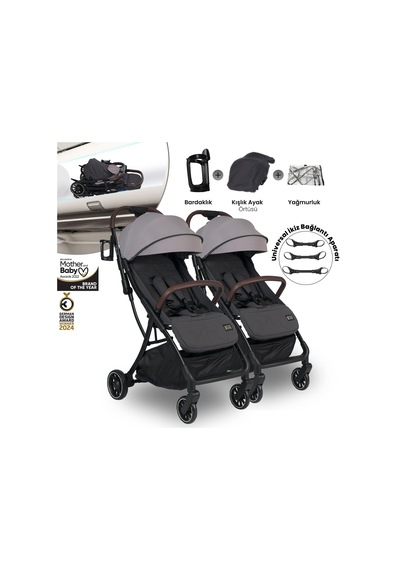 Lorelli Minori Ayrılıp Birleşebilen Kabin İkiz Bebek Arabası - Grey Jasper