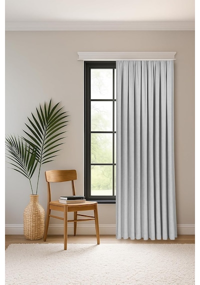 Tr Fabric Design Safir Açık Gri Ekstrafor Büzgülü Kadife Dokulu Yüksek Kaliteli Tek Kanat Fon Perde 150 X 260 Genel
