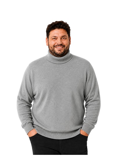 Battalmoda Erkek Büyük Beden Gri Tam Balıkçı Pamuklu Kazak 3xl-4xl-5xl-6xl