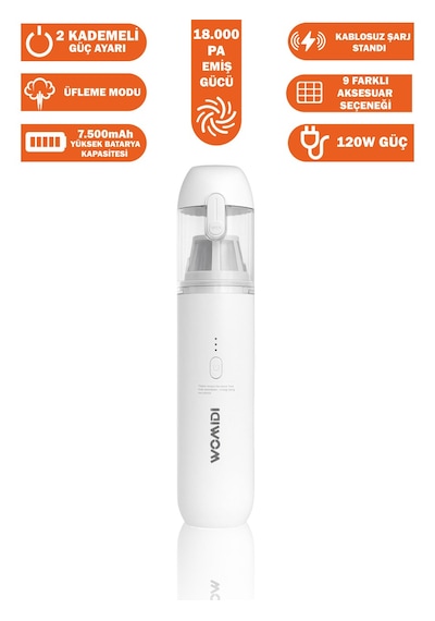 Womidi Hk6057a -araç Içi Süpürge 18.000pa Güçlü Emiş, 8 Adet Aksesuar Üfleme Fonksiyonlu, Taşınabilir Mini Süpürge Hk6057a