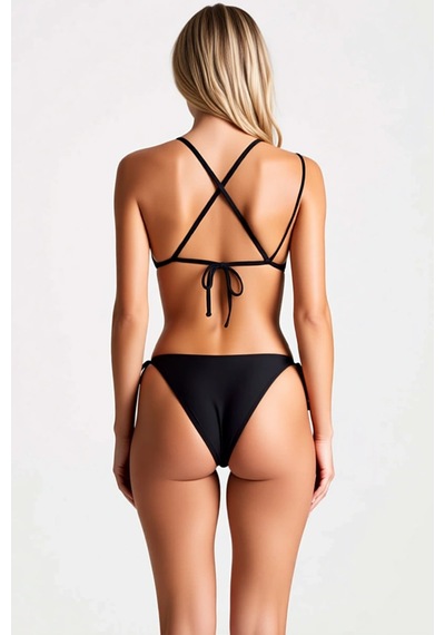 Benerly Kadın Bikini Takımı Batik Desenli Üçgen Kaplı Kapsız Düşük Bel Sl Siyah
