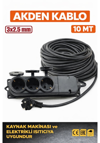 Kablo 10 Metre 3x2,5mm 3 Lü Uzatma Kablosu Tam Kesit Kaynak Makinası Kullanıma Uygundur 10 M