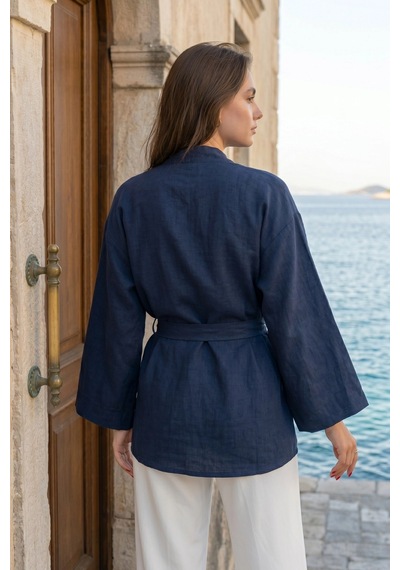 Kadın Kuşaklı Kimono 1177 Lacivert