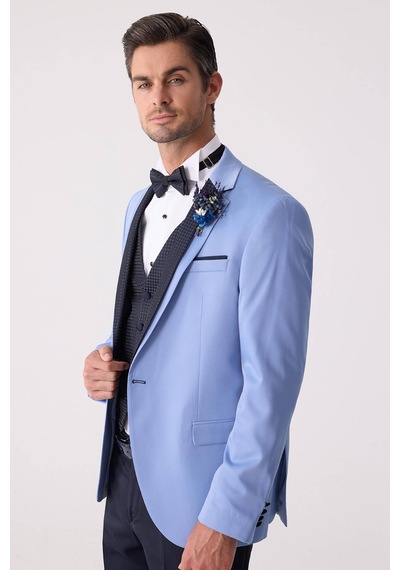 Ysf Erkek Mavi Slim Fit Yelekli Damatlık