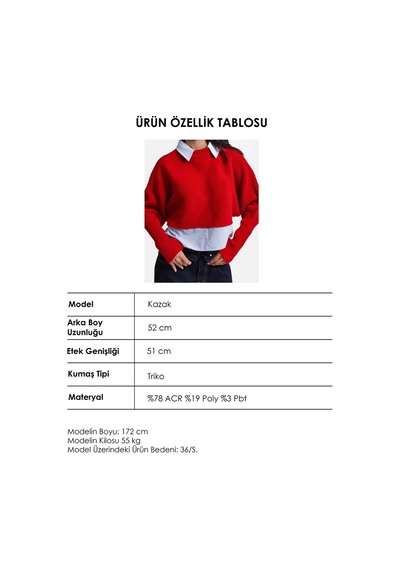 Kadın Kırmızı W6-19 Oversize Tek Parça Gömlek Yaka Detaylı Tasarım Triko Kazak