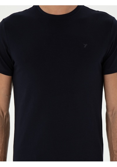 Lacivert Slim Fit Bisiklet Yaka Merserize Basic T-shirt