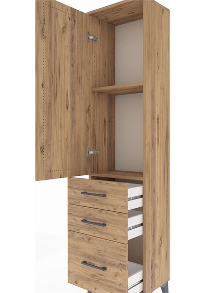 Arges Dolap 2 Raflı 3 Çekmeceli Tek Kapaklı 44x30x182 Çam-çam Çam