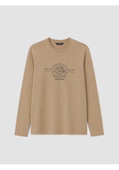 Lcwaıkıkı Classic Bej Bisiklet Yaka Baskılı Erkek Sweatshirt
