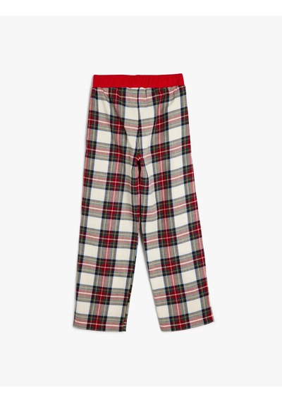 Koton Beli Lastikli Pamuklu Ekoseli Pijama Altı Kırmızı Ekose 5wlk50028mw