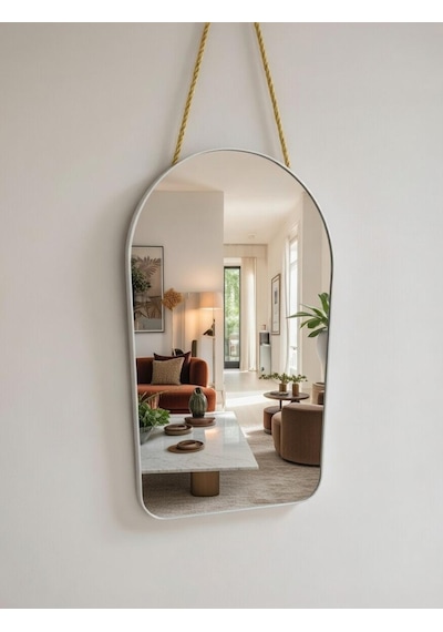Dekoratif Gold Metal Kenarlı Yuvarlak Ve Oval Kenarlı Ayna Gümüş