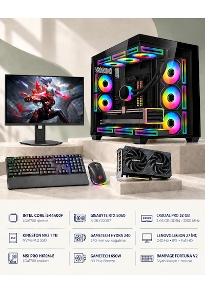 Symoon SYMOONPC0383 i5-14400F 8 GB 32 GB 1 TB SSD RTX5060 27" Dos Masüstü Oyuncu Bilgisayarı